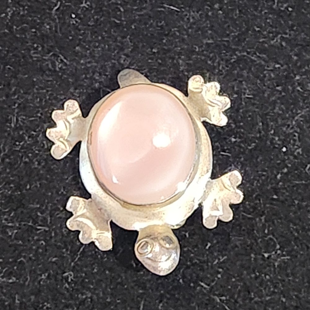 VTG Turtle Pin Brooch Pink Cabochan Marked Mexico EUC